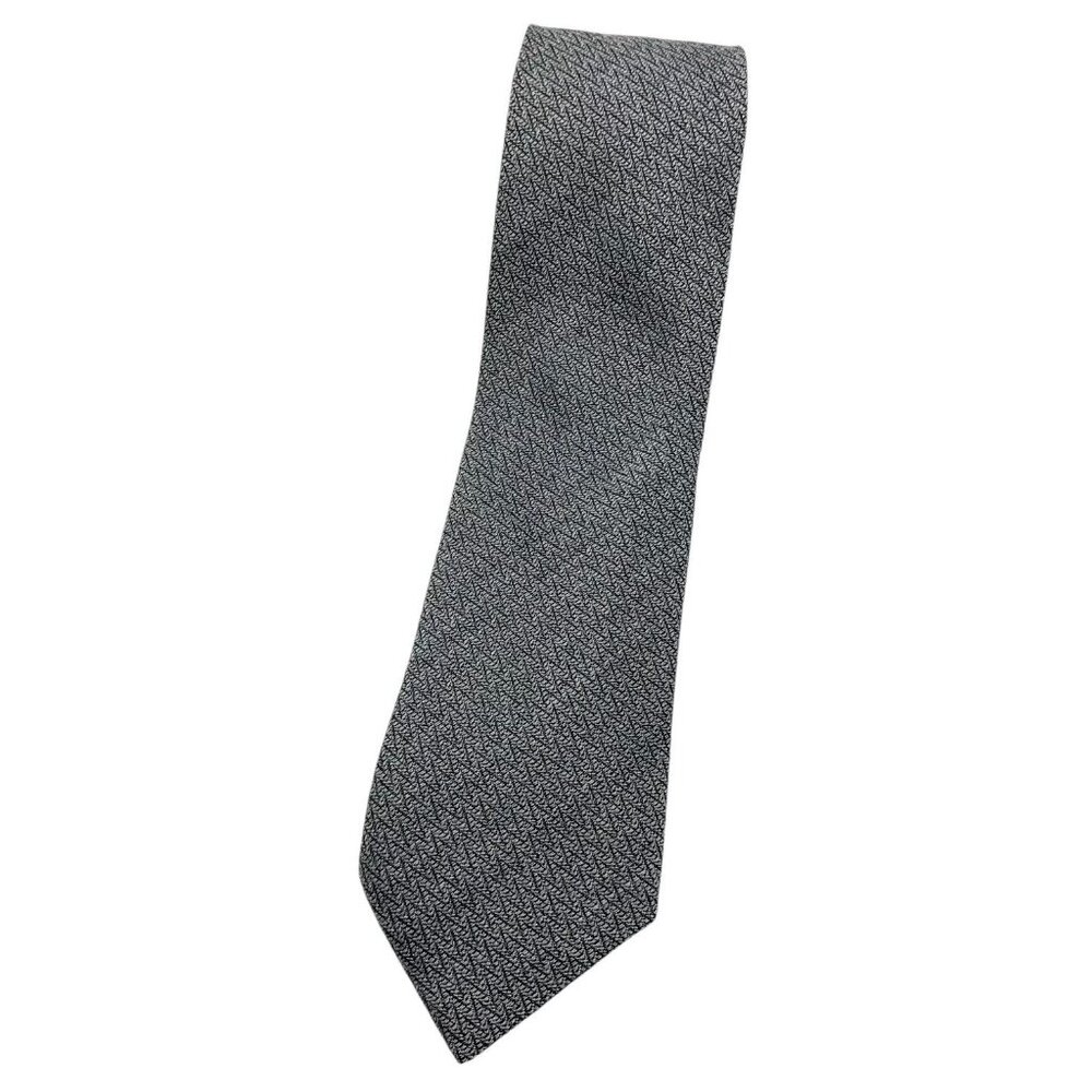 KENZO Men's Wool Silk Necktie LUXURY Tie Black Gray Geometric W:3.5" EUC